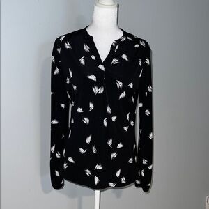 Liz Claiborne Black Blouse with White Leaf Pattern
